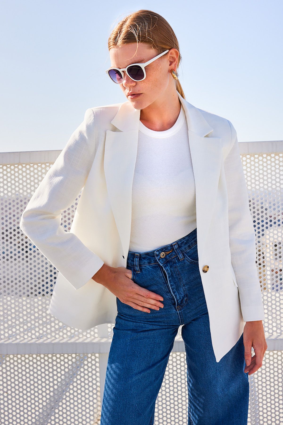 Bigdart-0707 Model Linen Ecru Blazer Jacket 4