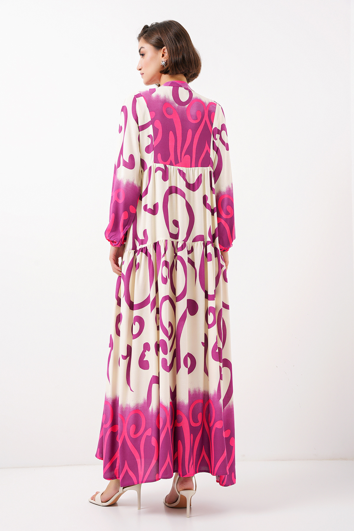 Bigdart-Fuchsia Ecru Viscose Women's Hijab Dress - 2423 6