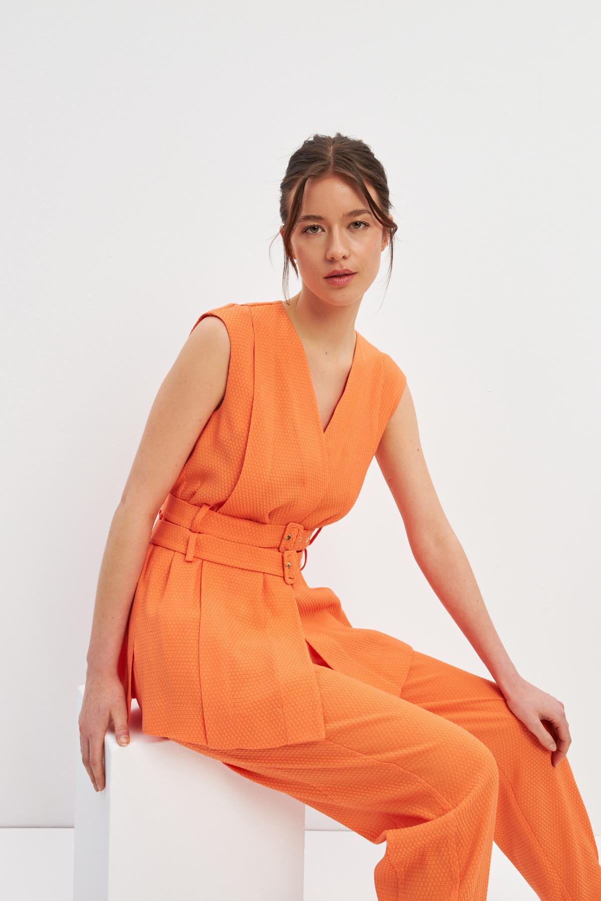 Setre Orange Belt Detailed Vest Trousers Suit