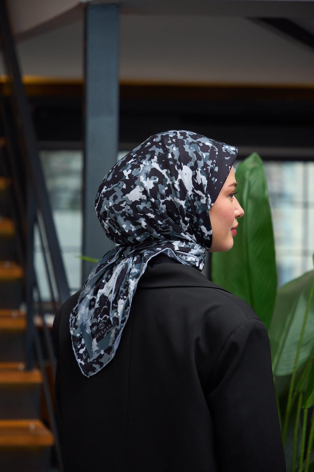 İpekhan-Harmony Collection - Soft Gray Black Scarf 1180-14 2