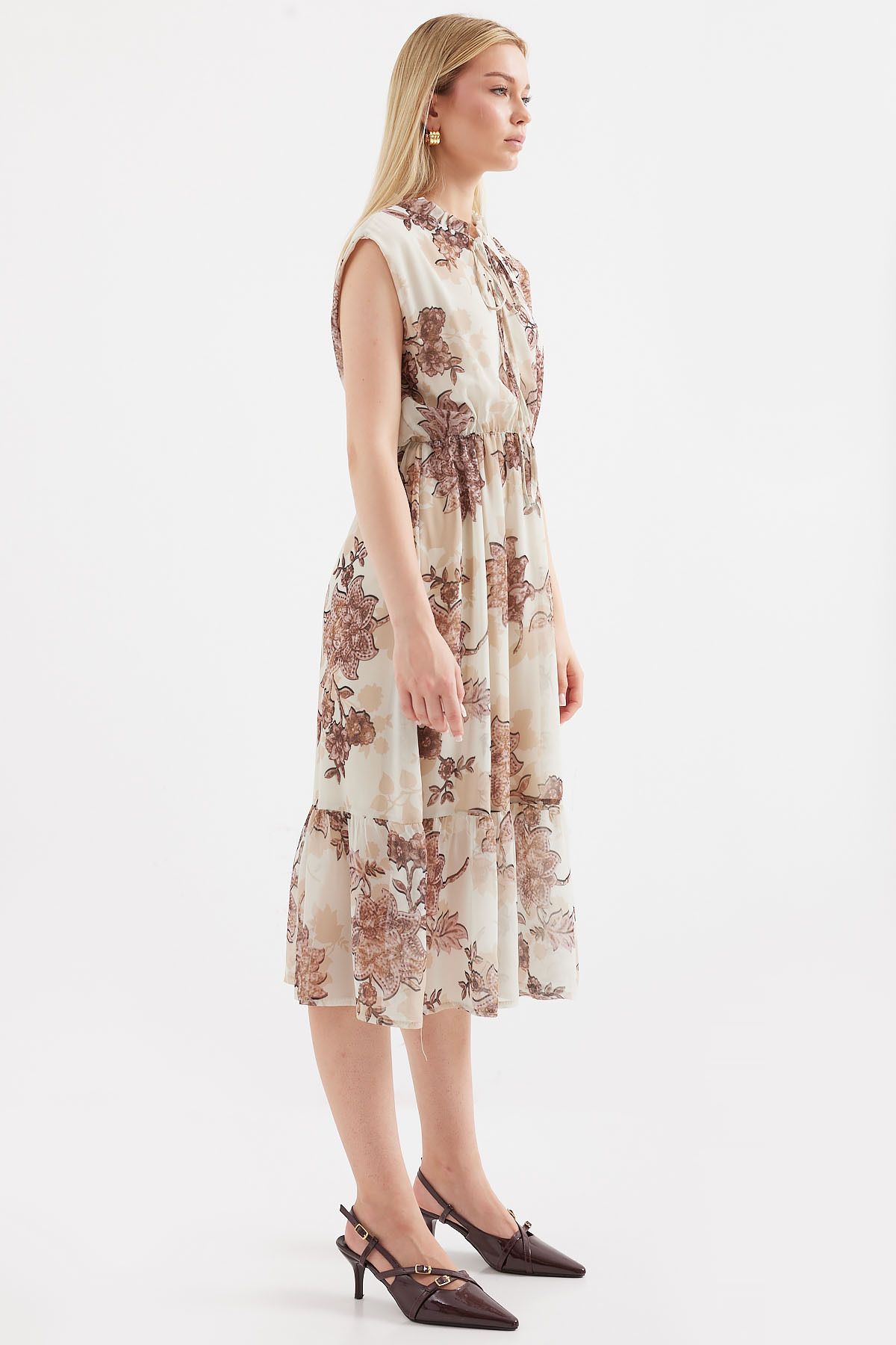 Bigdart-Gemustertes Chiffonkleid Modell 2503 in Braun - Nullärmel 3