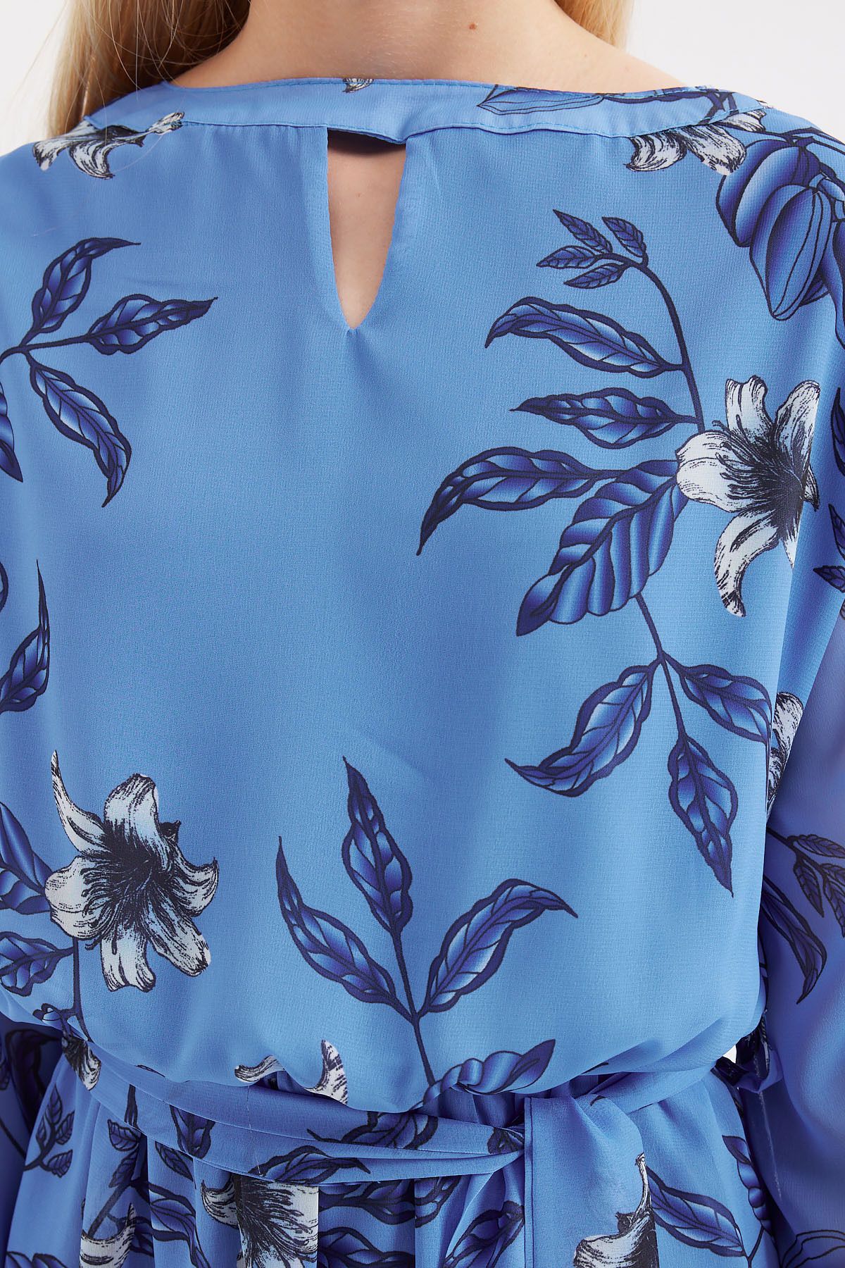 Bigdart-Modell 2459 Blaues gemustertes Kleid mit Tüllfutter 5