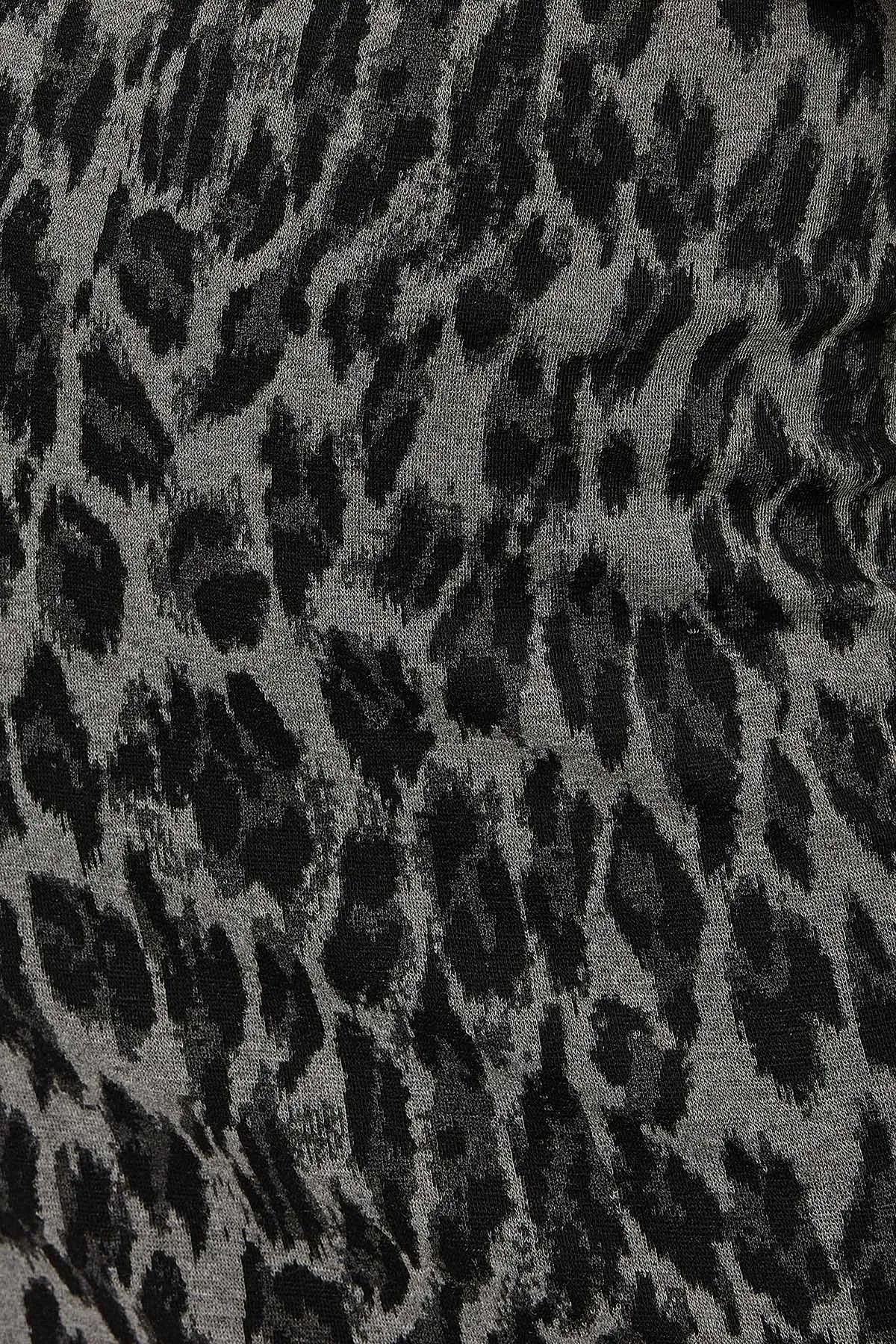 Hiccup-Slim Fit Leopard Patterned Midi Skirt 5