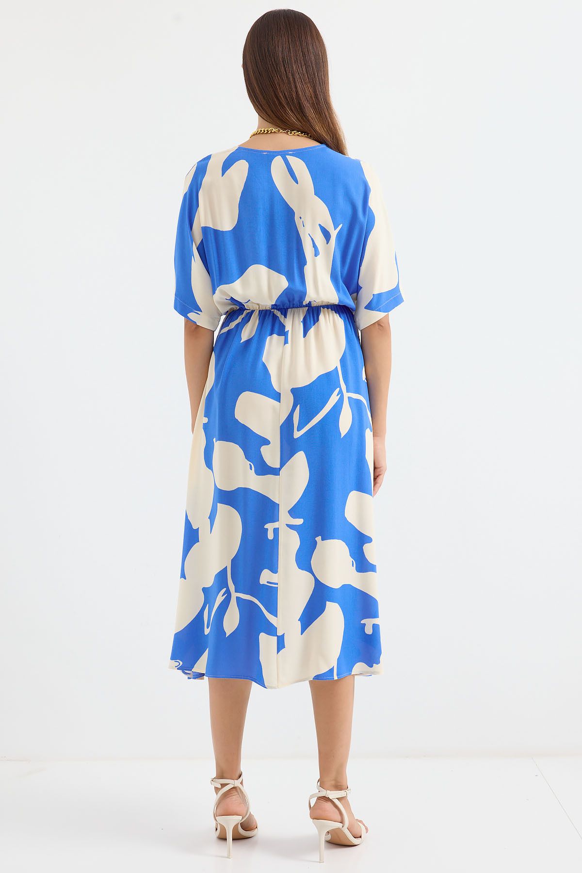 Bigdart-2511 Model - Blue Patterned Elastic Waist Dress 5