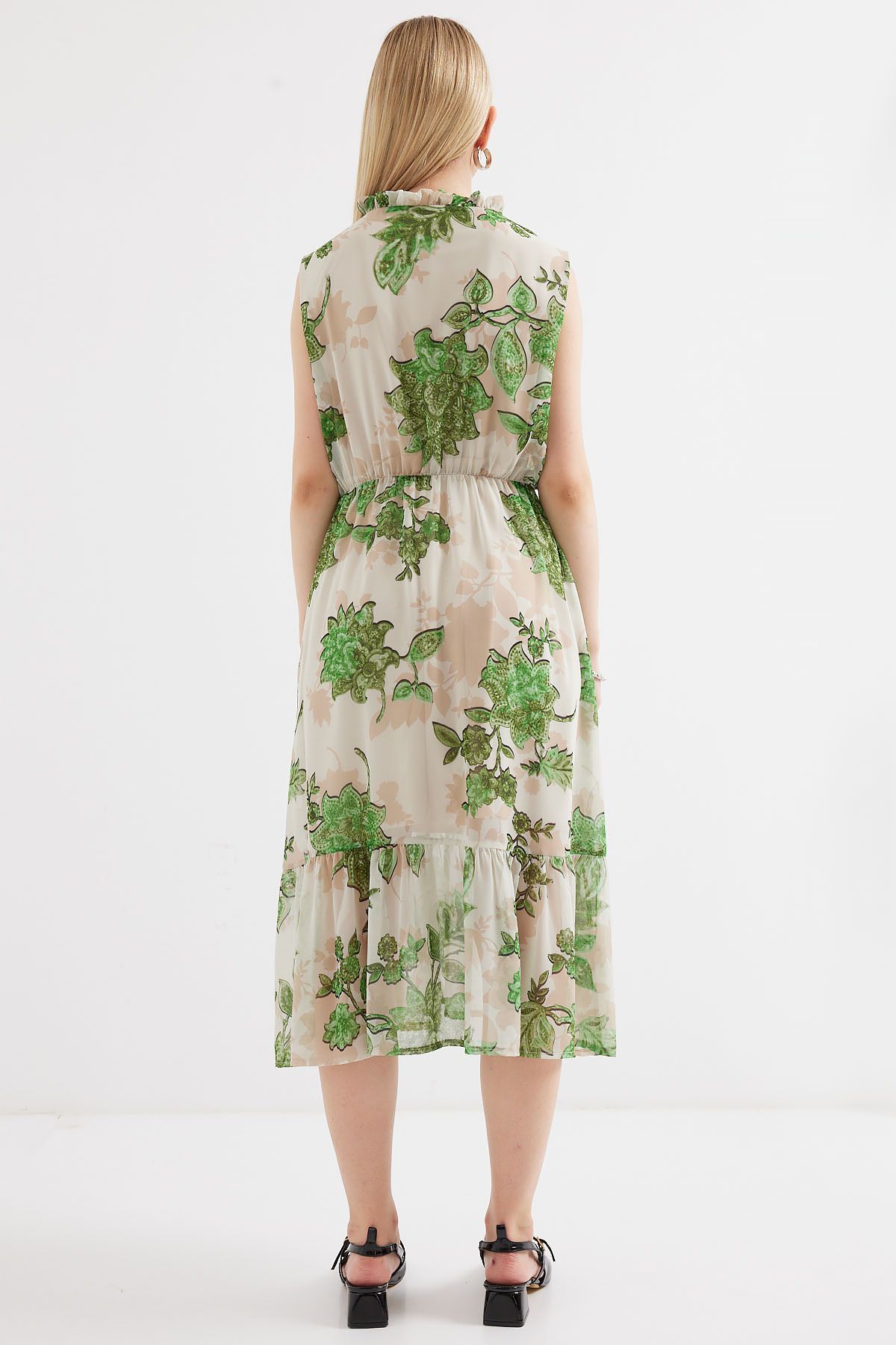 Bigdart-Grünes gemustertes Chiffonkleid Modell 2503 - Nullärmel 6
