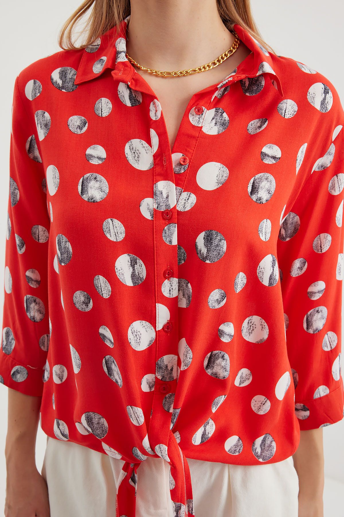 Bigdart-20243 Red Patterned Front Tie Shirt 4