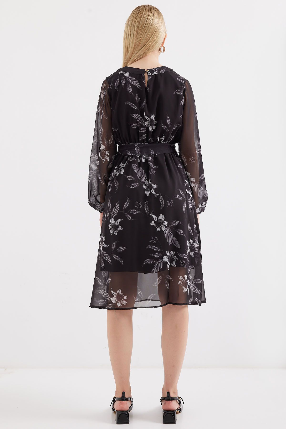 Bigdart-2459 Model Black Patterned Tulle Dress - Lined 6
