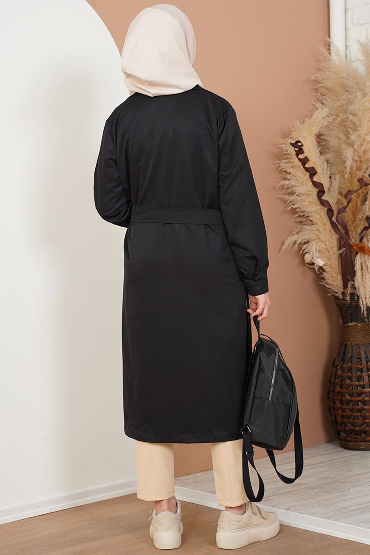 Bigdart-T5853 Trenci negru Hijab - Guler dublu 4