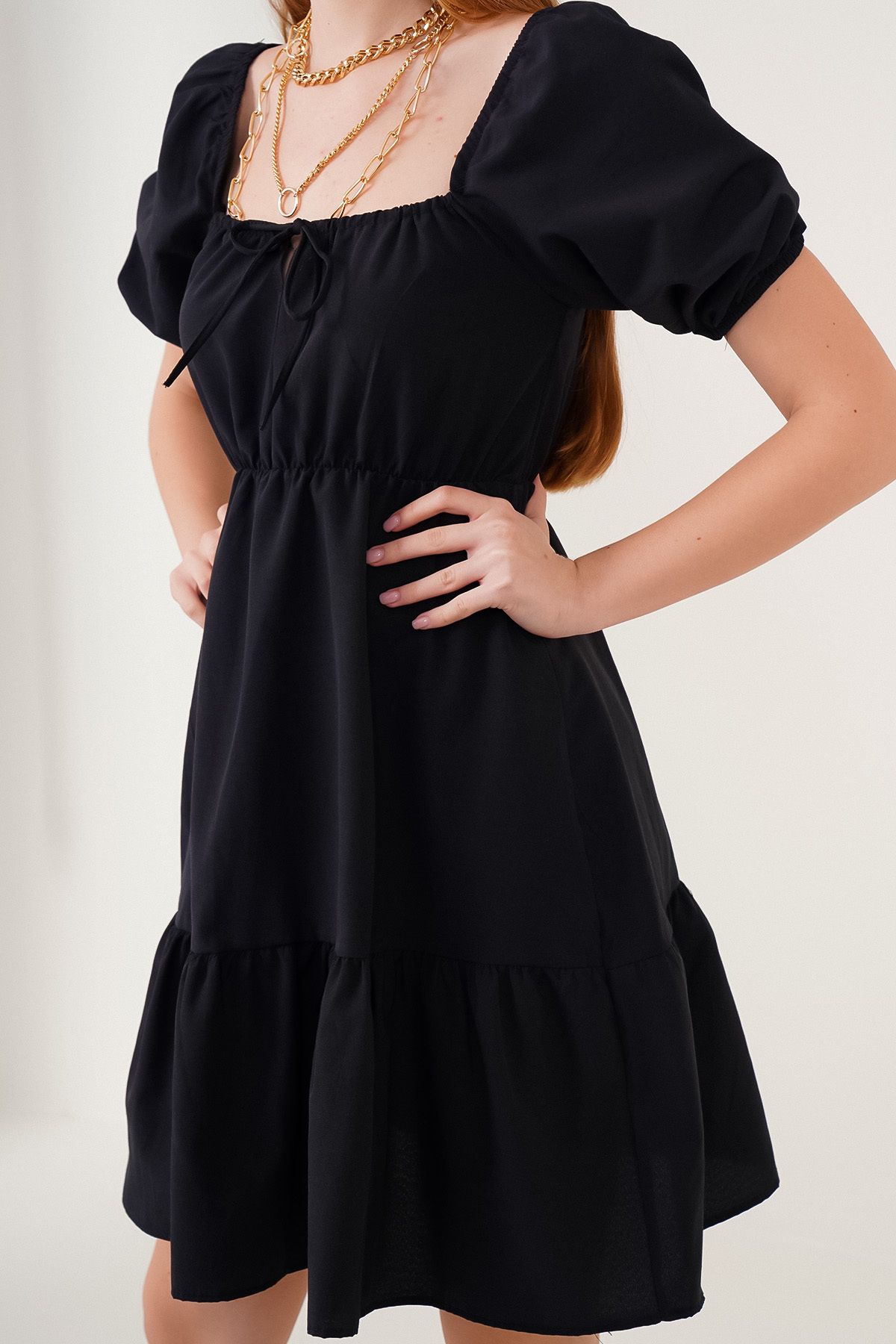 Bigdart-2351 Ausgestelltes Popeline-Kleid – Schwarz 5