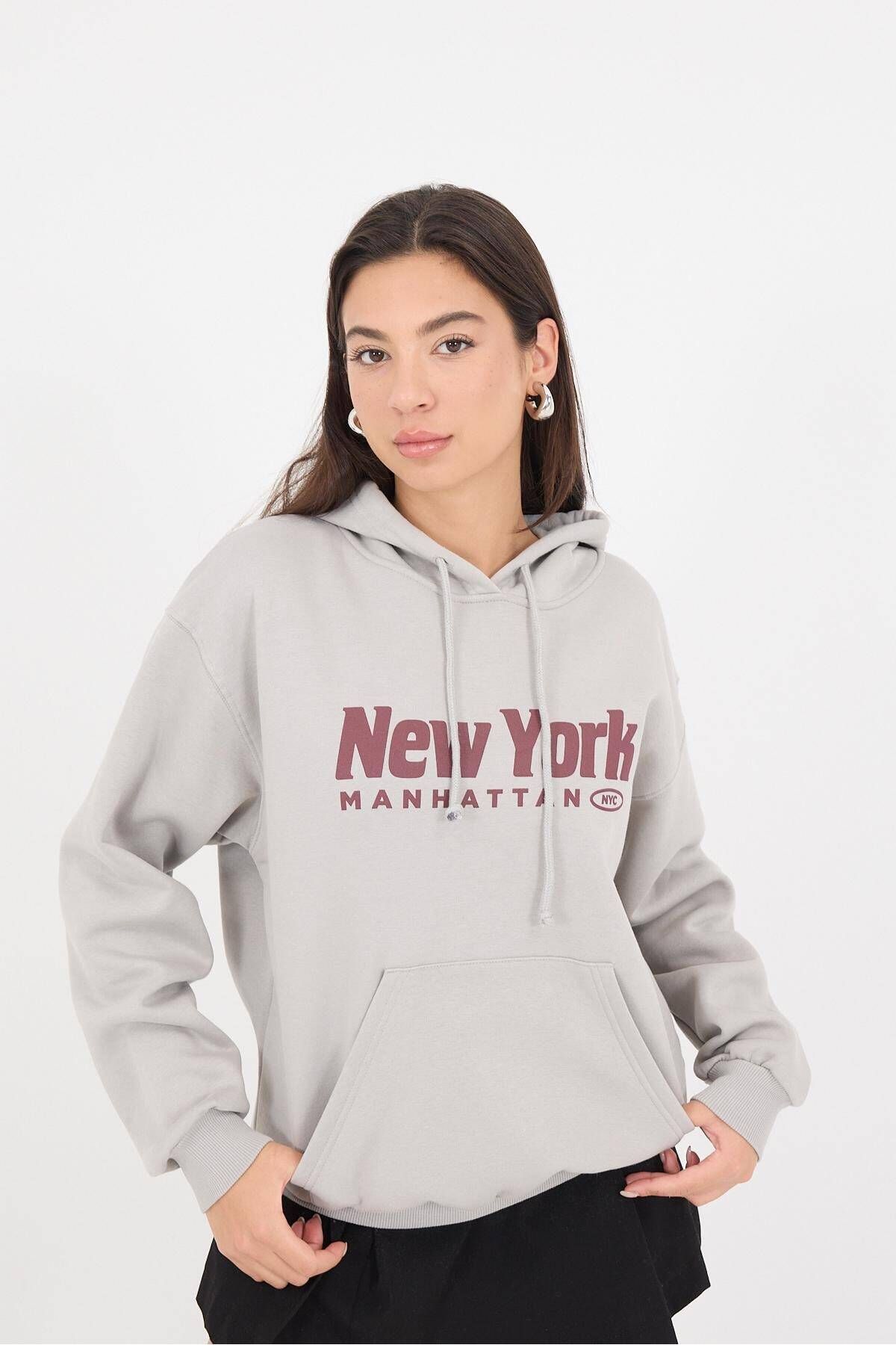 Addax-New York Manhattan Printed Raised Sweatshirt S11122-W11 1