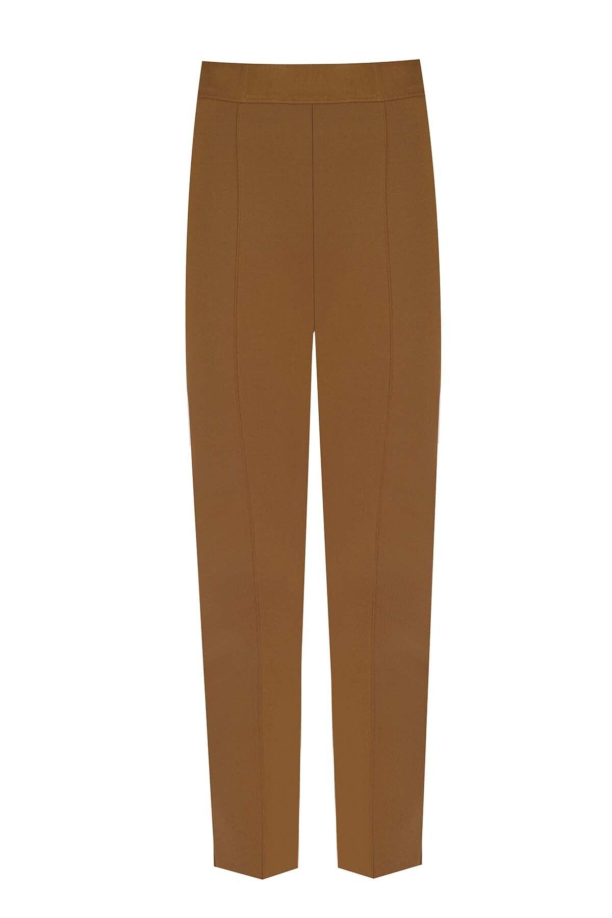 Mısırlı-Short Leg Khaki Women's Trousers - Ribbed Stitching 5