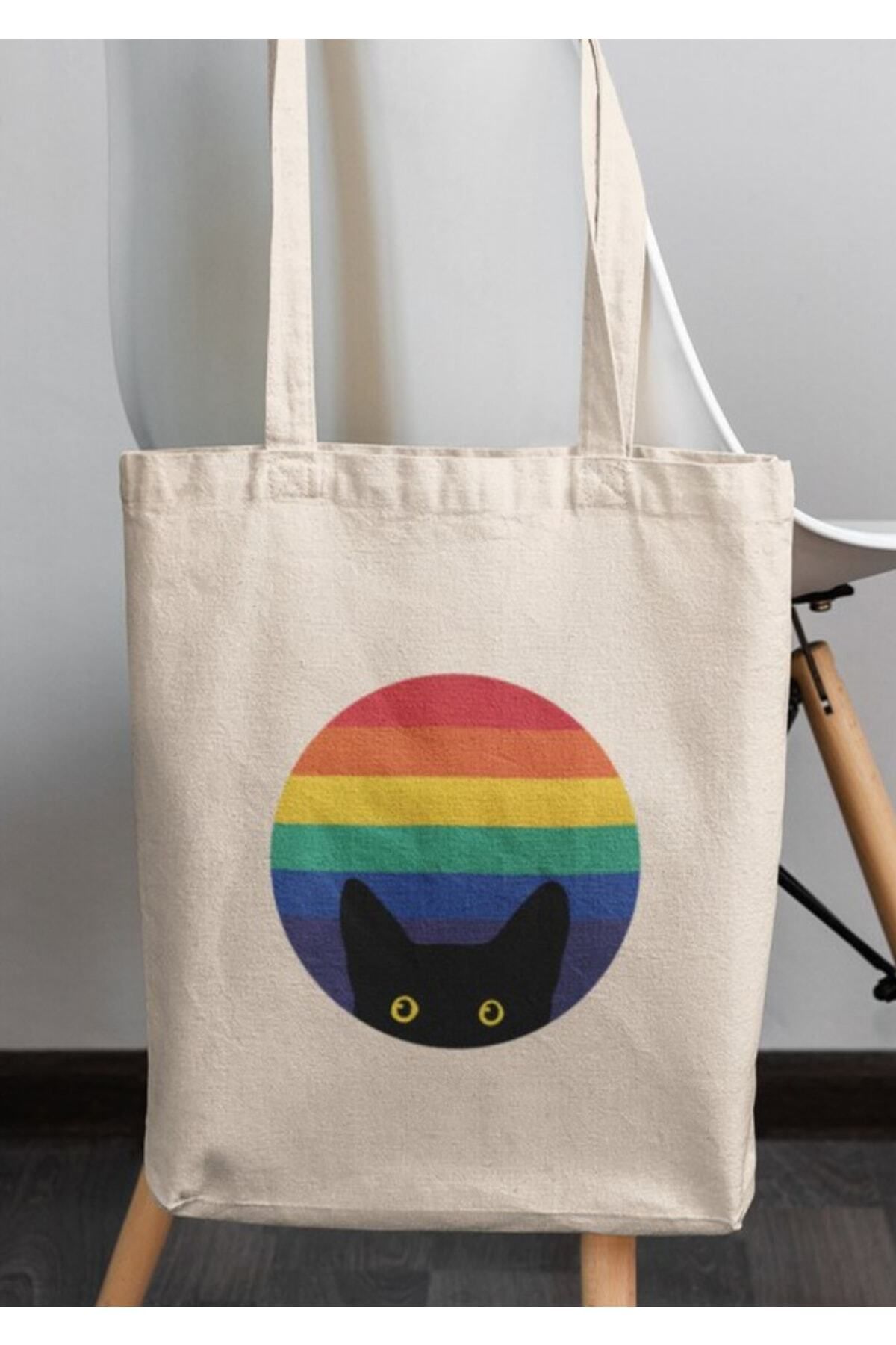 Cemira-Rainbow Cat Tote Bag - Cat In Rainbow 6