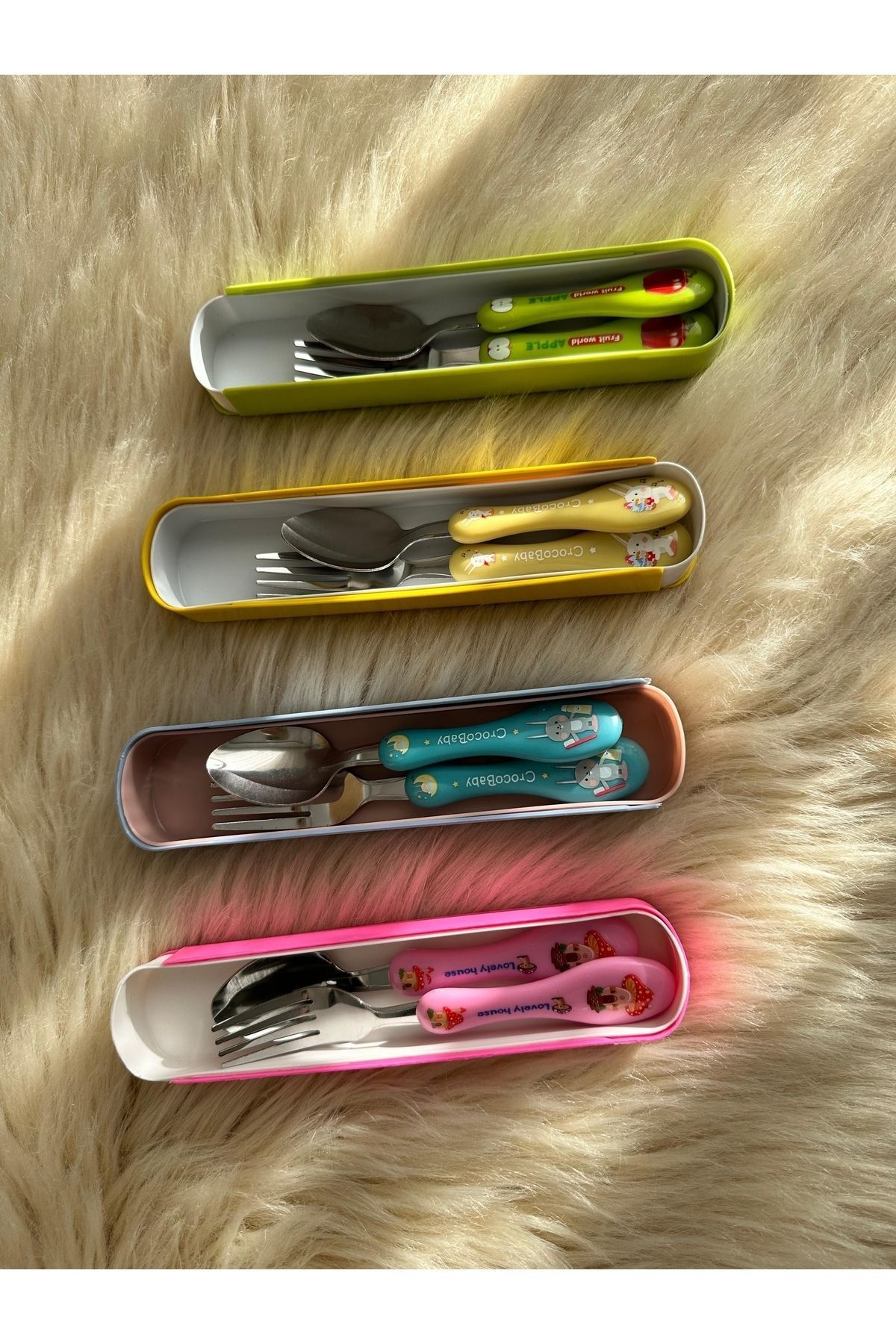 Duffa-Stainless Steel Dinner Spoon Fork Set Cute Boxed Spoon Fork Set Children Baby Spoon Fork Set 4