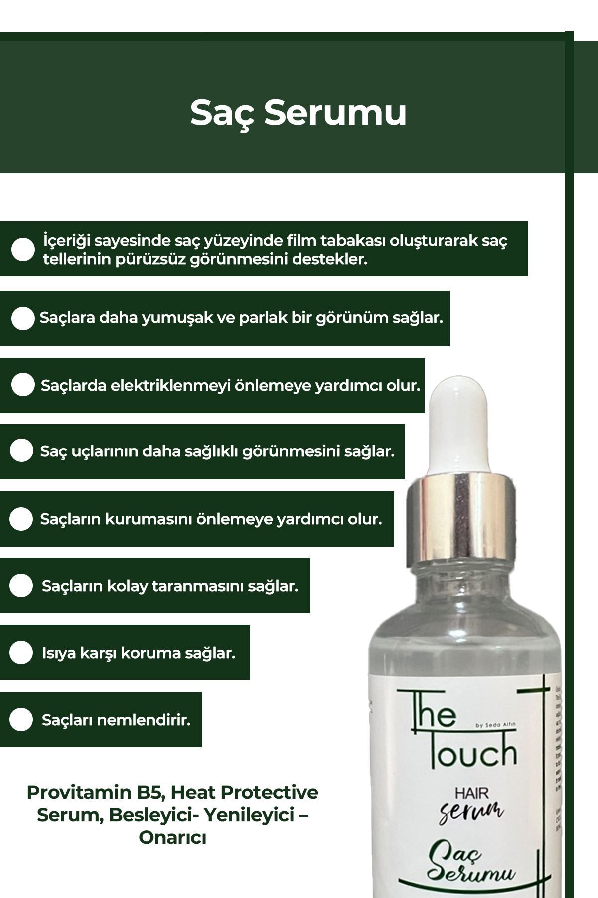 The Touch By Seda Altın Saç Serumu - Hair Serum Provitamin B5, Besleyici - Yenileyici - Onarıcı, Heat Protective Serum 50 M-4