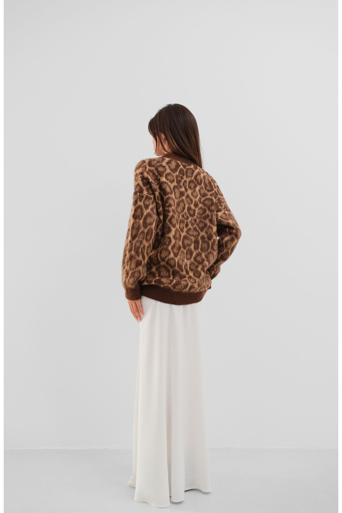 Black Fashion-Cardigan din tricot maro cu model leopard 5