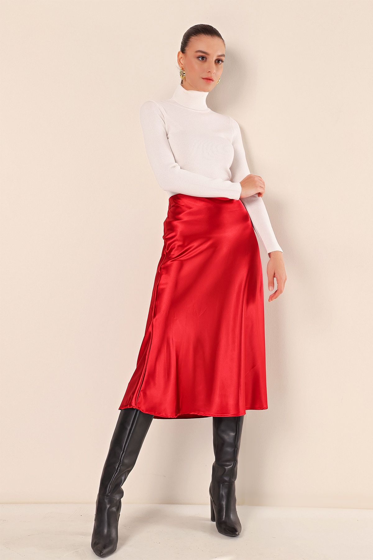 Bigdart-15806 Satin Skirt - Claret Red 4