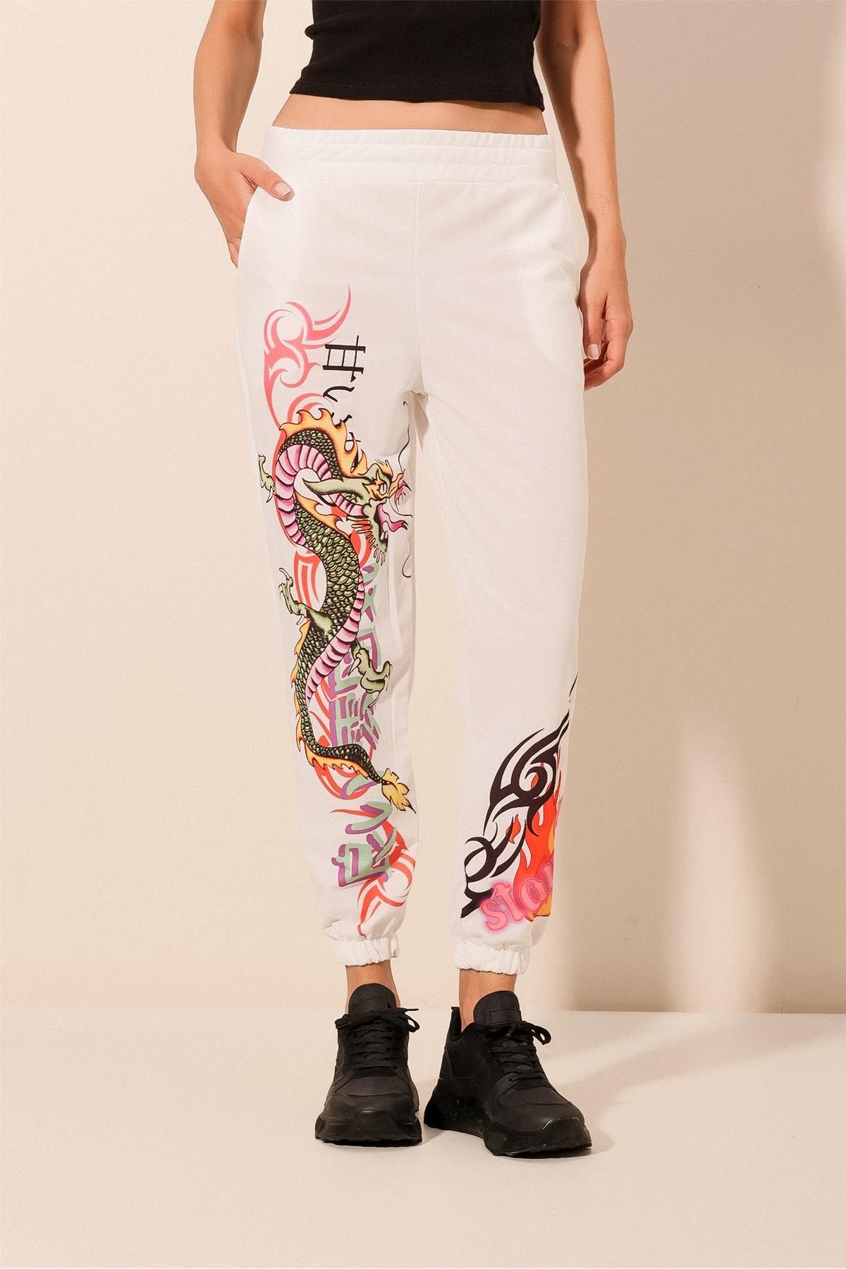Bigdart-55437 Patterned Sweatpants - White 3