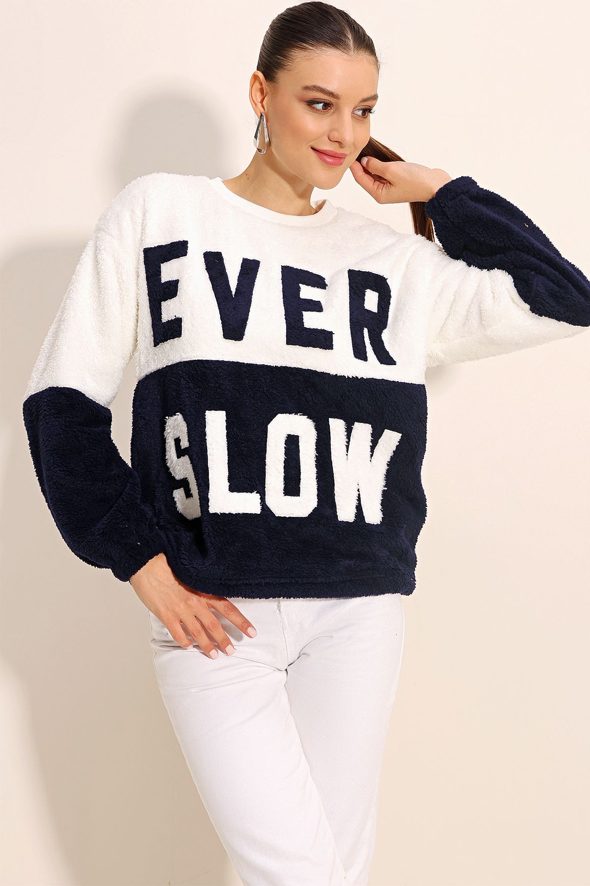 Bigdart-55438 Color Block Plush Sweatshirt - Navy Blue 3