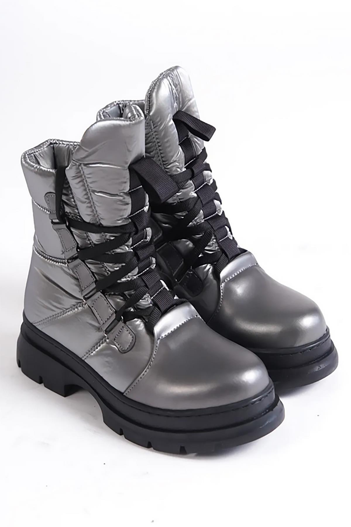 Mergenshoes KP02 Platin Paraşüt Detaylı Kışlık Kadın Kar Botu görsel 4