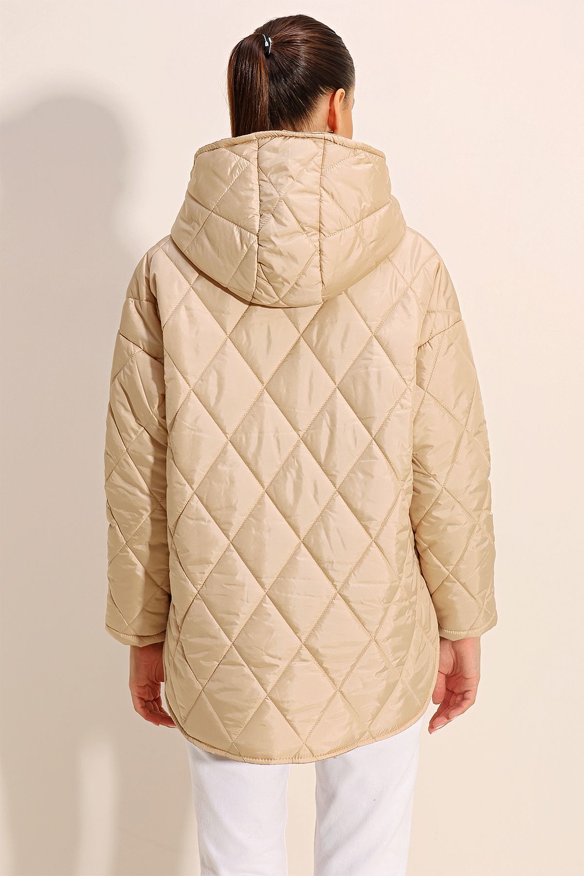 Bigdart-5181 Hooded Quilted Coat - Beige 6