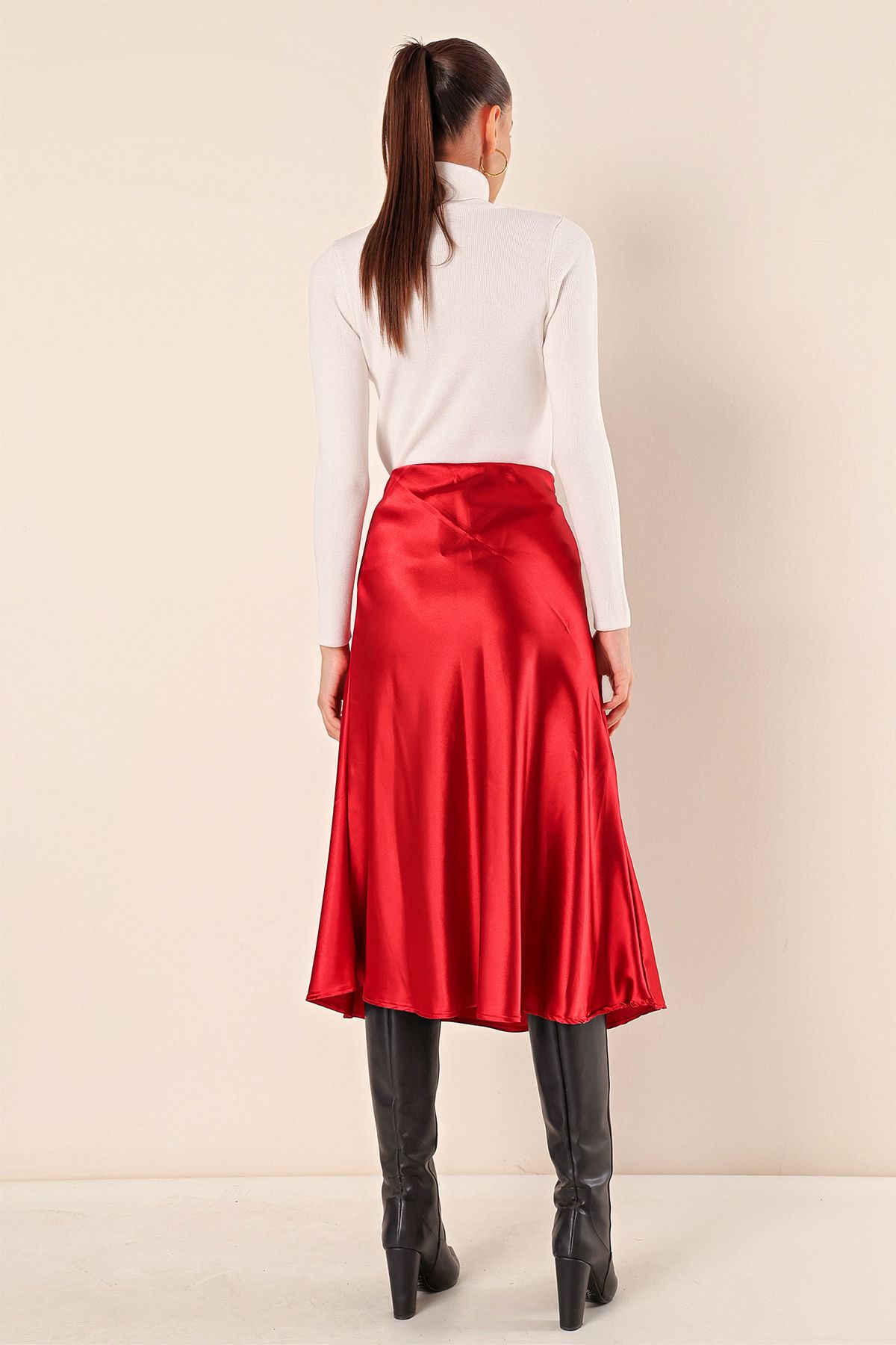 Bigdart-15806 Satin Skirt - Claret Red 6