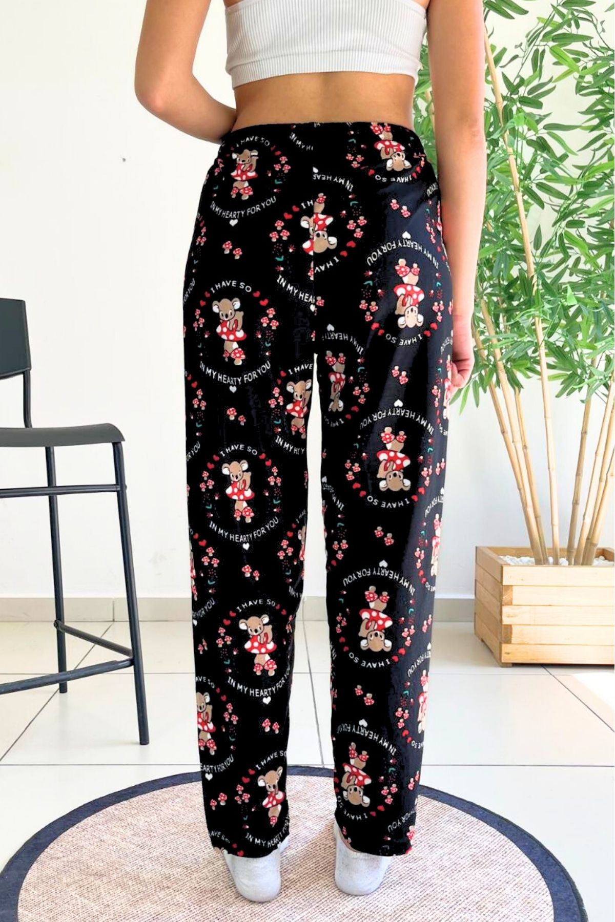 Farya Home-Pantaloni de pijama din piele intoarsa cu model de ursuleti texturat din catifea moale 4