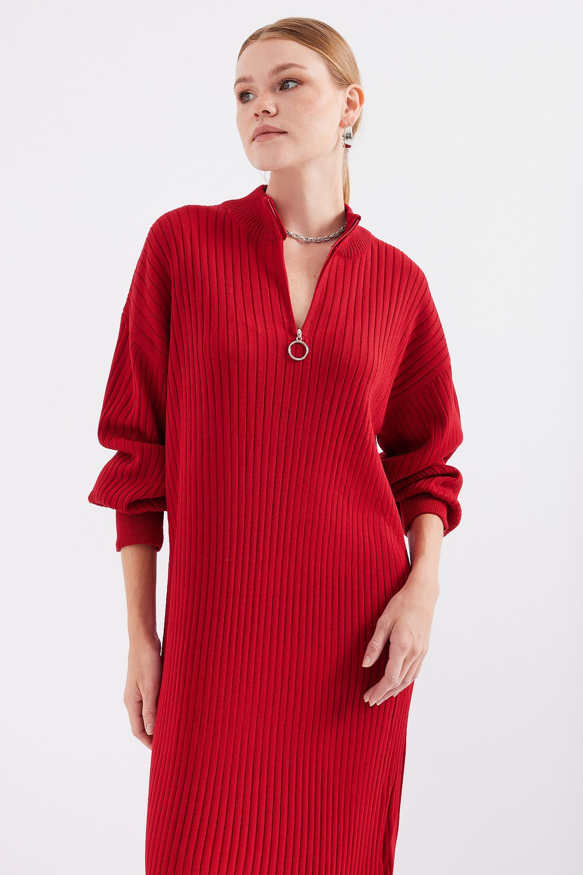 Bigdart-15839 Rochie de tricotaj pe lungime - Roșu 4