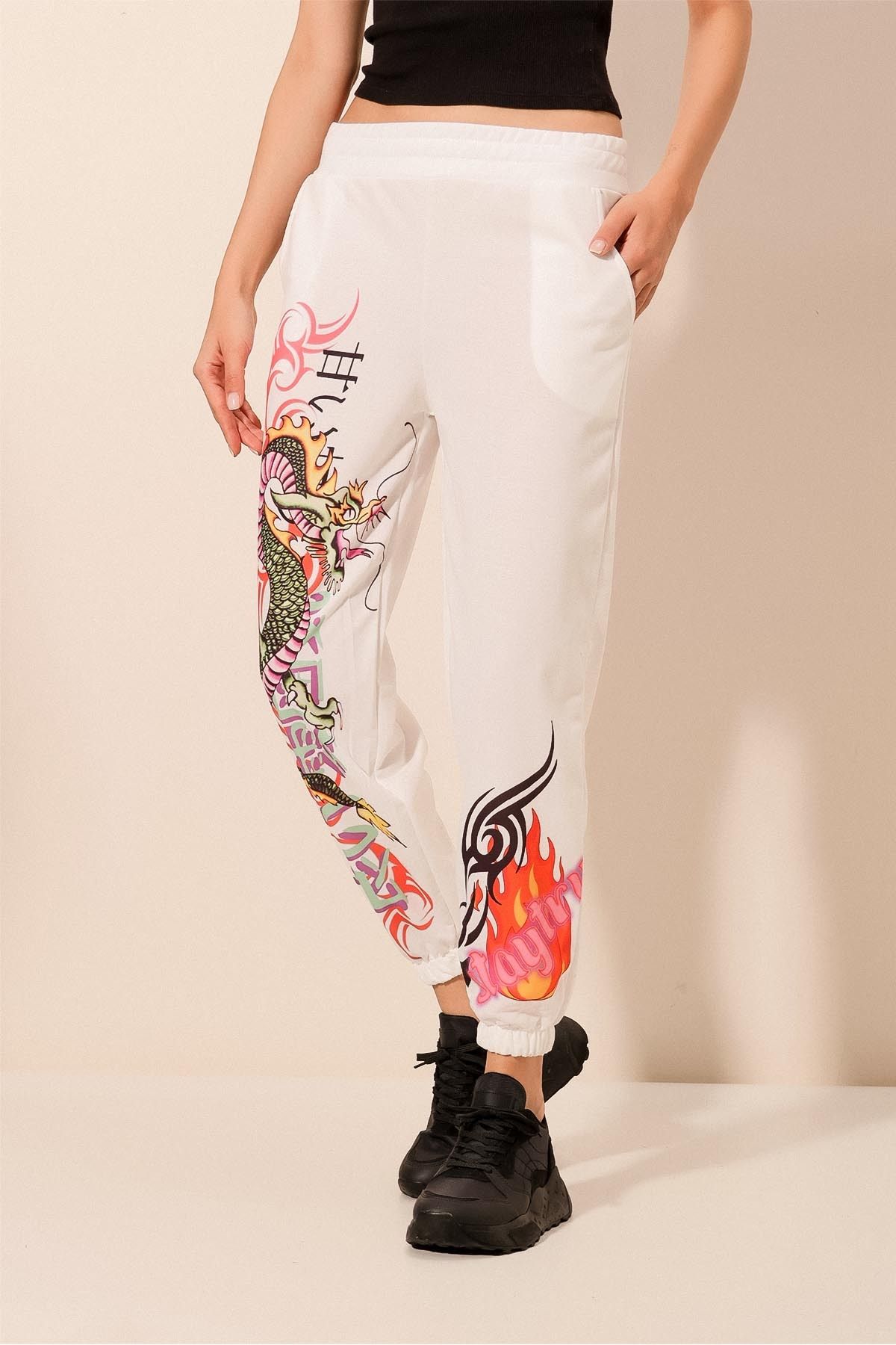 Bigdart-55437 Patterned Sweatpants - White 5