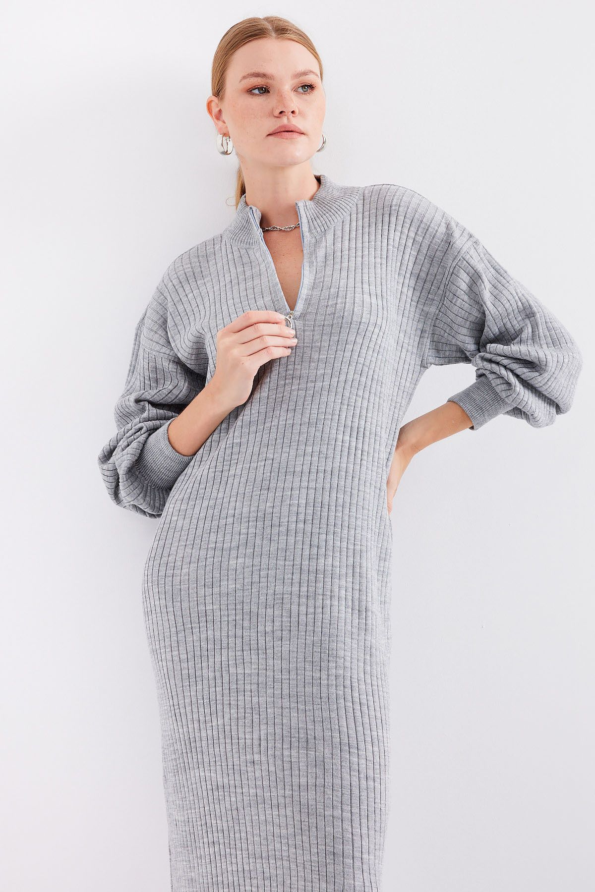 Bigdart-15839 Langes Strickkleid - Grau 4