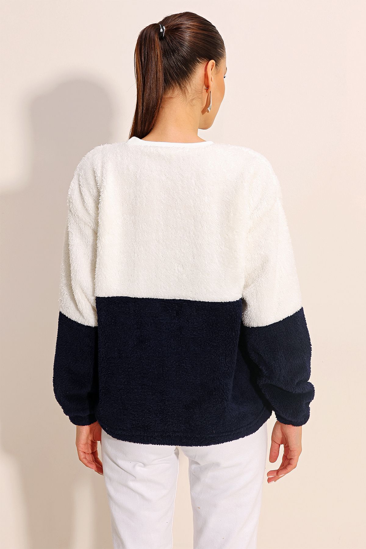 Bigdart-55438 Color Block Plush Sweatshirt - Navy Blue 6