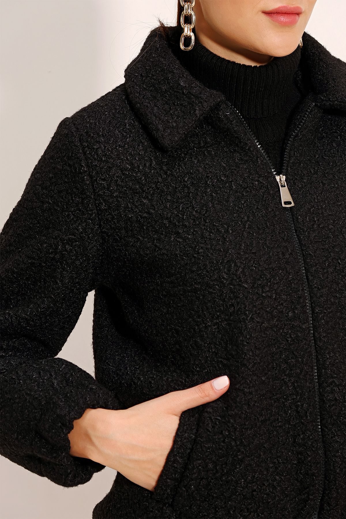 Bigdart-5175 Oversize Boucle Jacket - Black 5