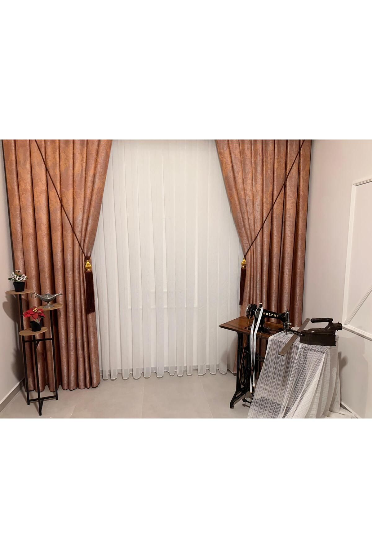 NİVEMESHOME-Nivemeshome Pera Orange 1/3 Close Pleated Background Curtain Apm 1