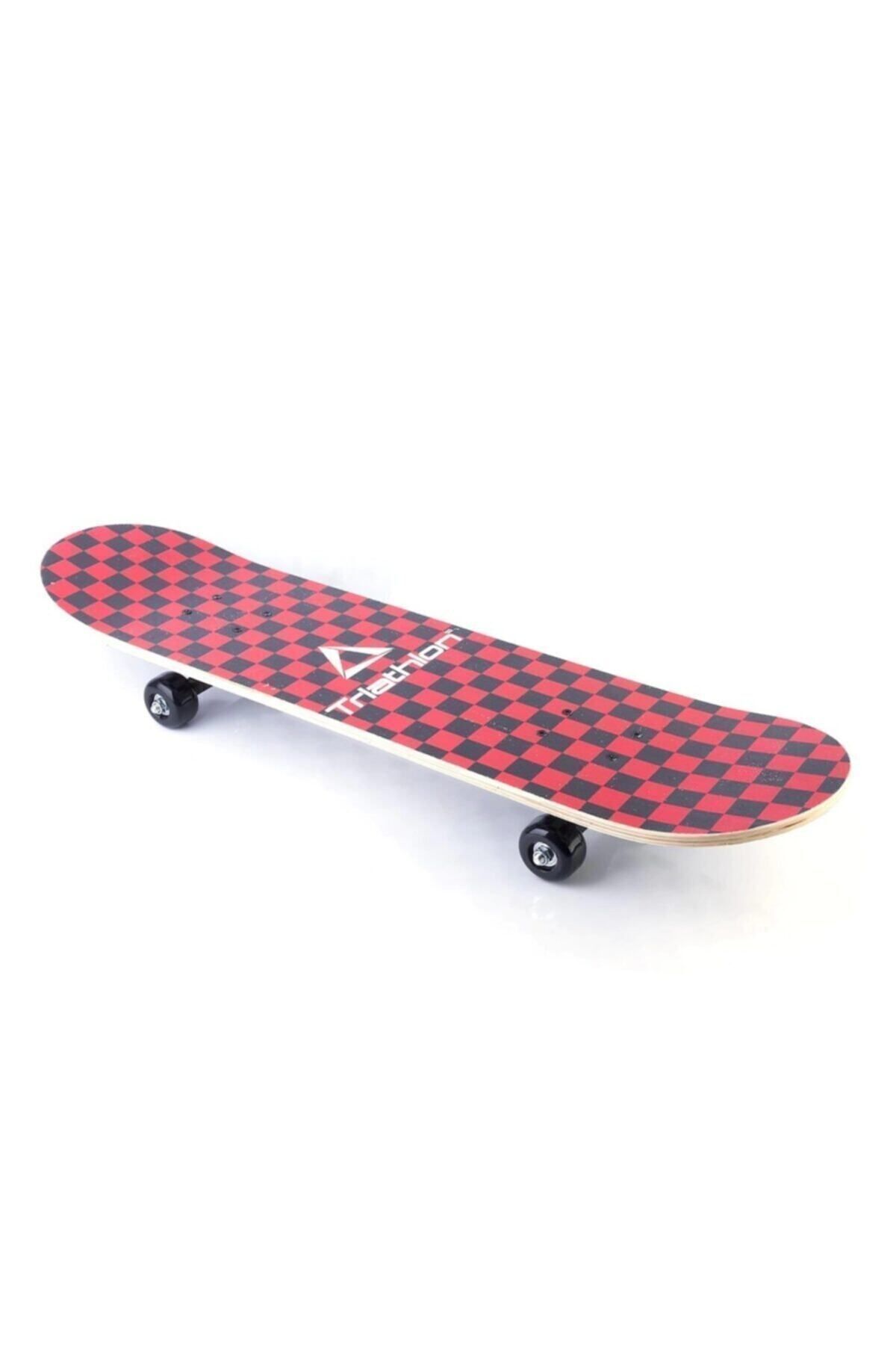 teknotrust Beyaz T132 Zımpara Yüzeyli Kırmız Siyah Damalı Tahta Kaykay Skateboard