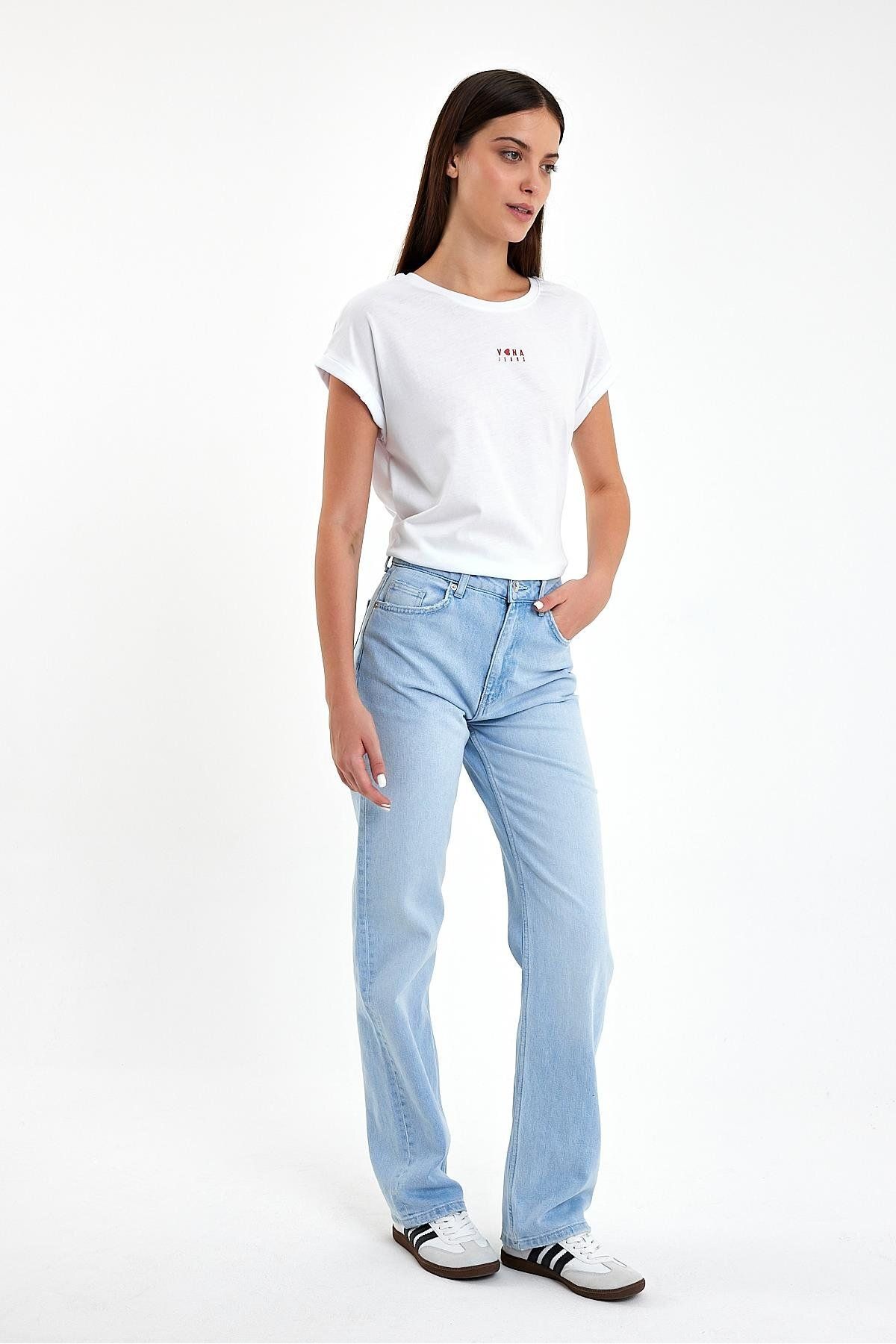 VENA-Marrakesh Ice Blue High Waist Women's Straight Jean Trousers 2