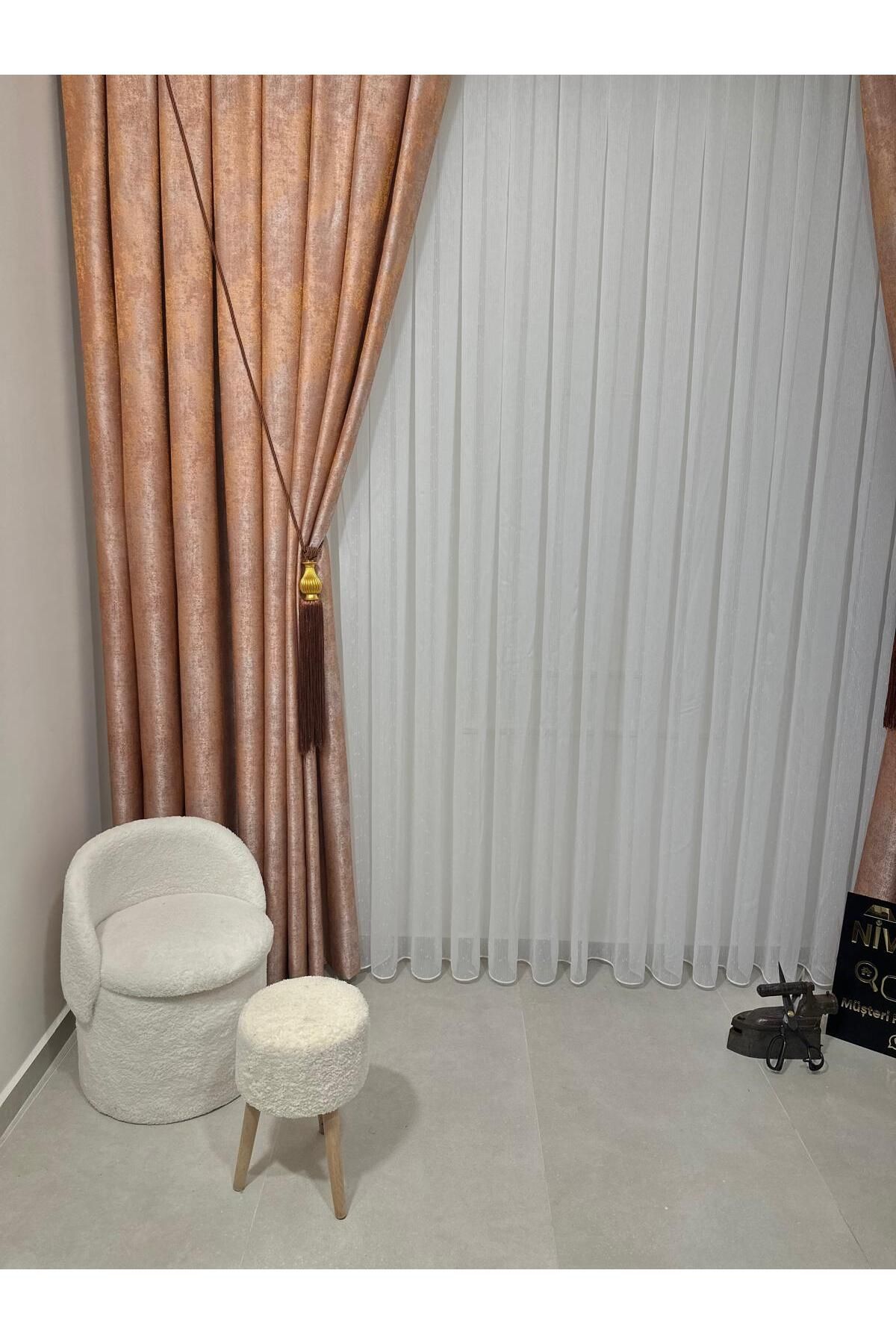 NİVEMESHOME-Nivemeshome Pera Orange 1/3 Close Pleated Background Curtain Apm 5