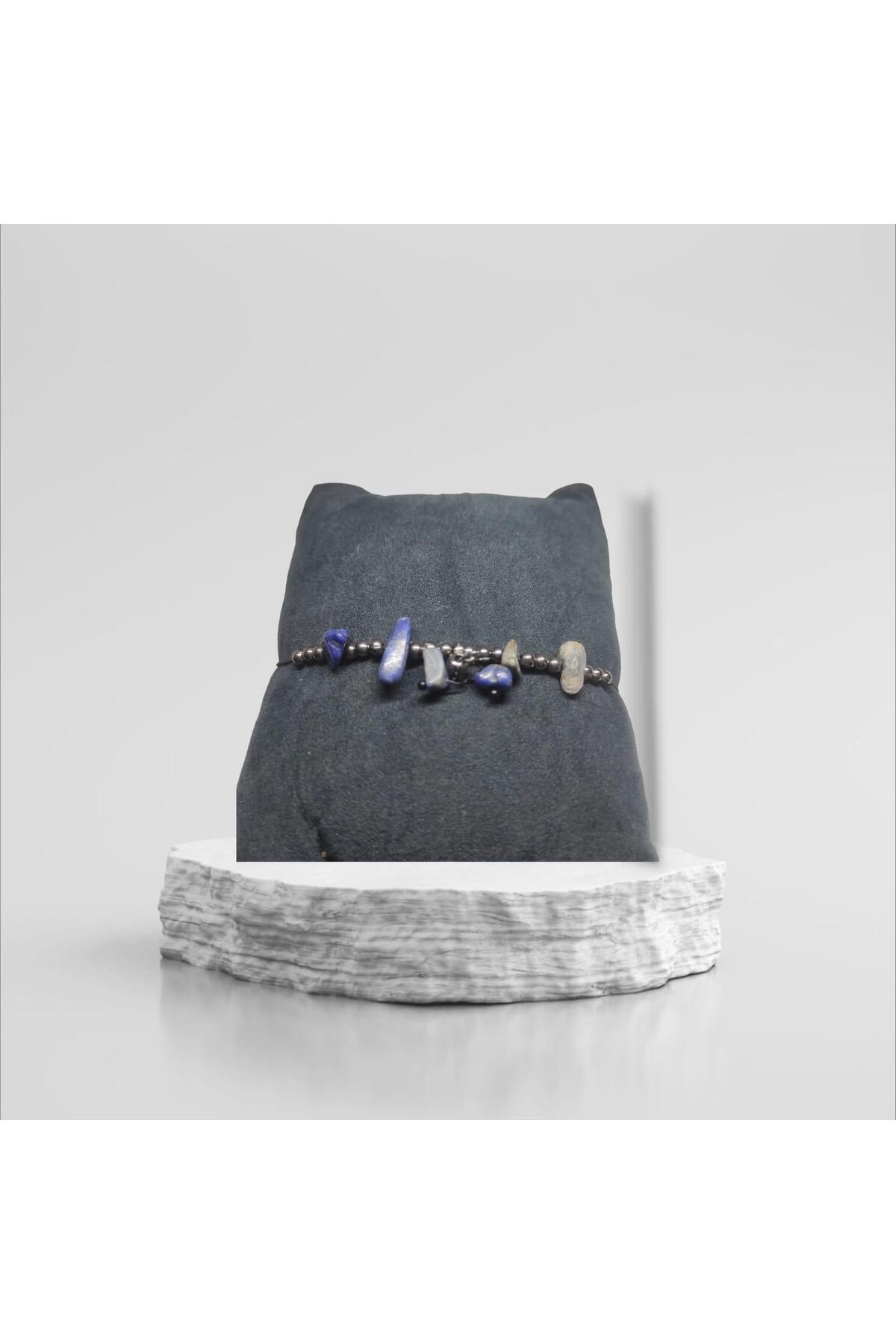 SerSev-Lapis Stone Anklet Natural Stone Bracelet Hal Hal Hal with Adjustable String Blue Stone Crystallized Broken Stone Healing 4