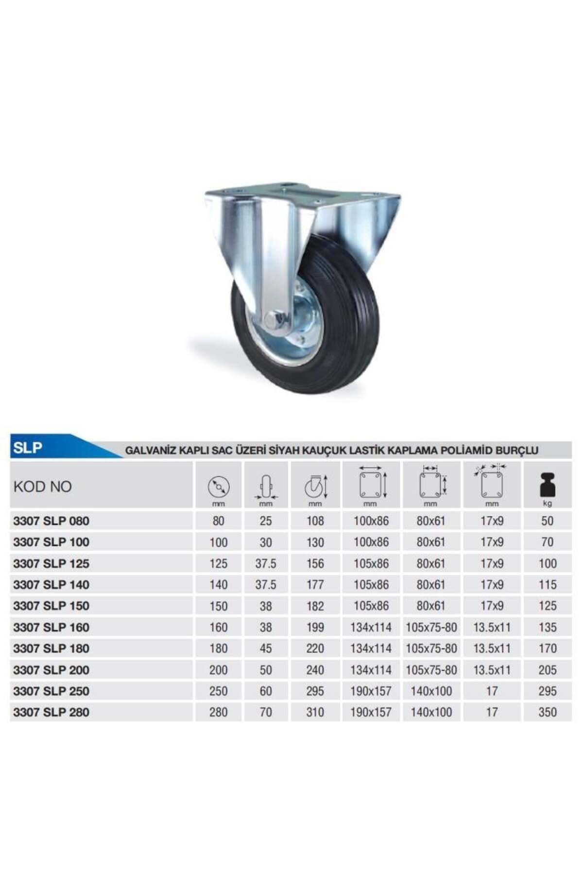 Kama-Ø100 Rubber Fixed Wheel with Flange Connection 70 Kg. Capacity Bushed 2