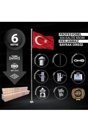 PANAPOLE 6 Metre Paslanmaz Krom Profesyonel Bayrak Direği
