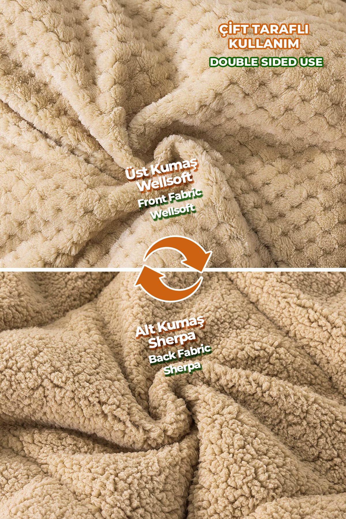Evlen Home Collection-Капучино Бежово Ултра Меко - Двустранно Уелсофт Плюшено, Завивка, Переща се 160x220 3
