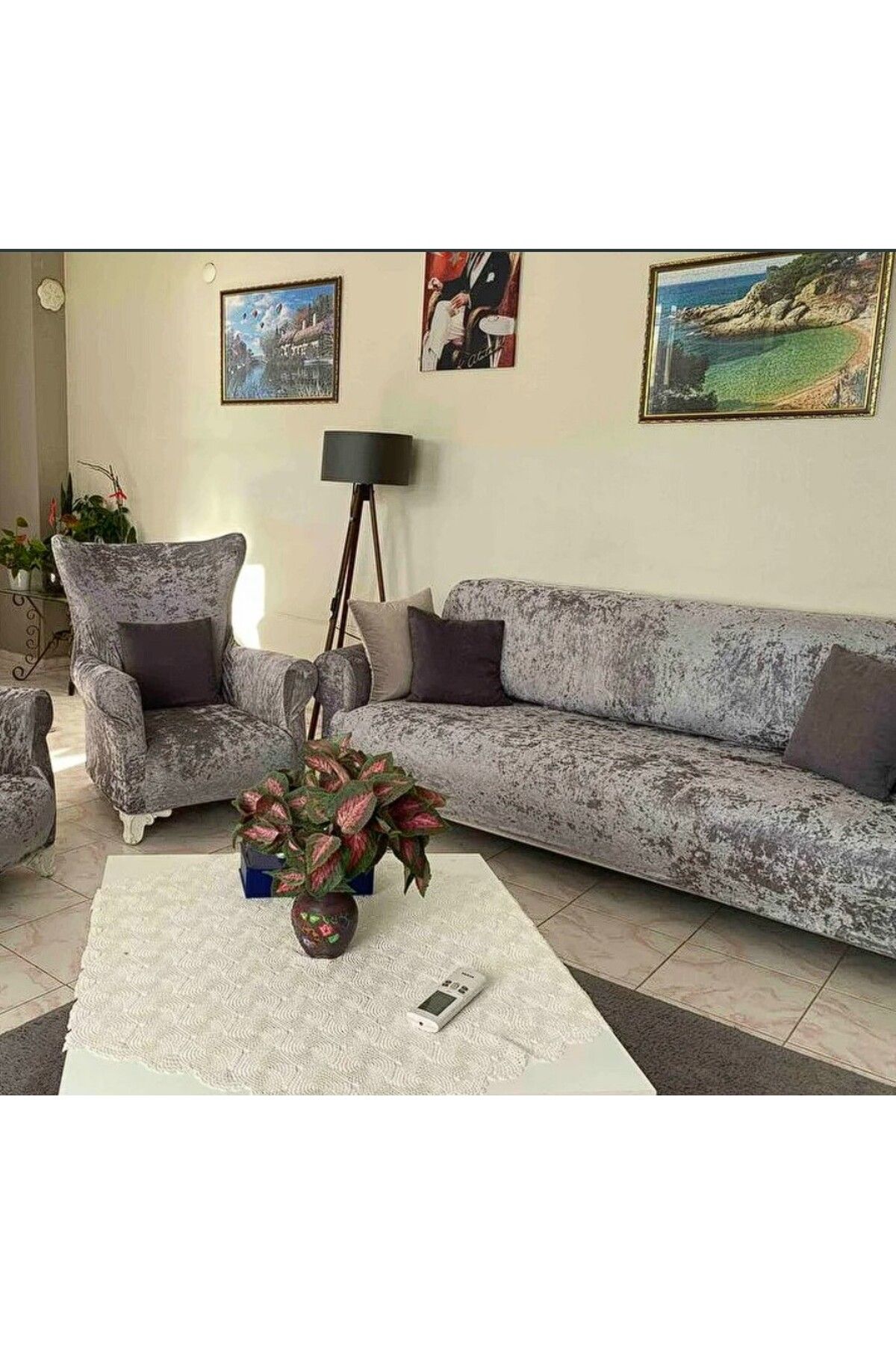 روکش مبل خاکستری مخمل روشن 3 1 مجموعه پوشش صندلی | پرونده تختخواب BTF HOME