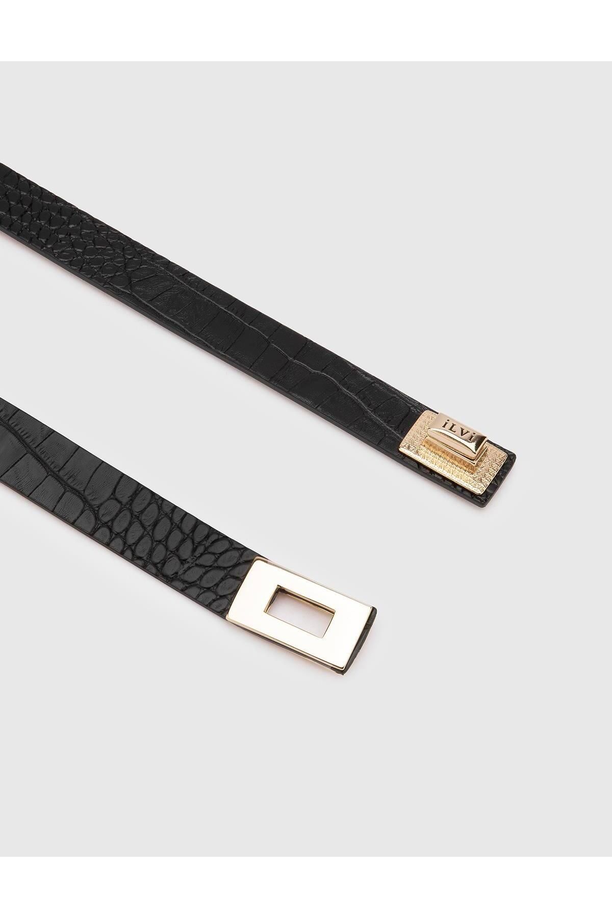 İLVİ-Black Crocodile Leather Dickson Women's Belt 3