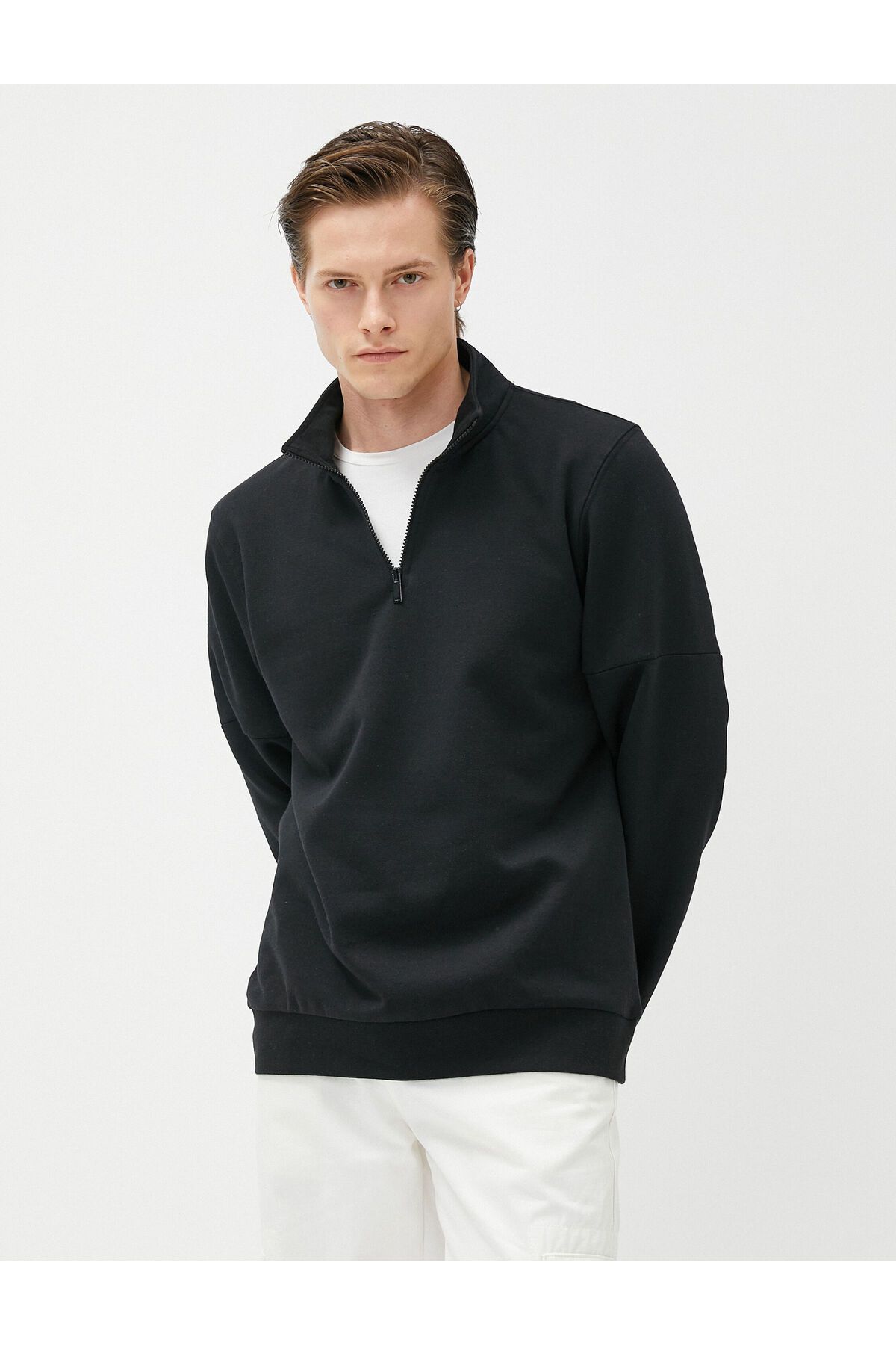 Koton-Basic Sweat Half Zipper Stand Collar Long Sleeve Raised 3