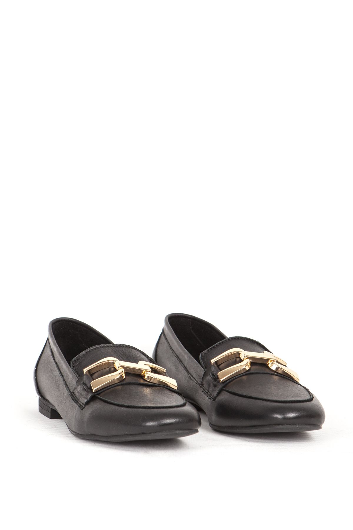 Dericlub-Zy 7909 Black Women's Loafer - Comfortable Daily Ballet Flats with Chain Buckle 2