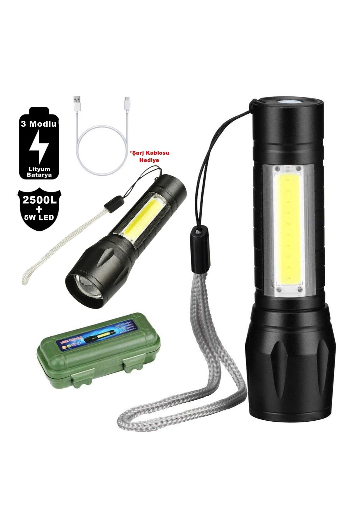 STOREMAX gelalpzr El Feneri Geçirmez Şarjlı XPE Su Güçlü Q5 Şarjlı Ultra USB Lion COB LED + 5W 2500 L