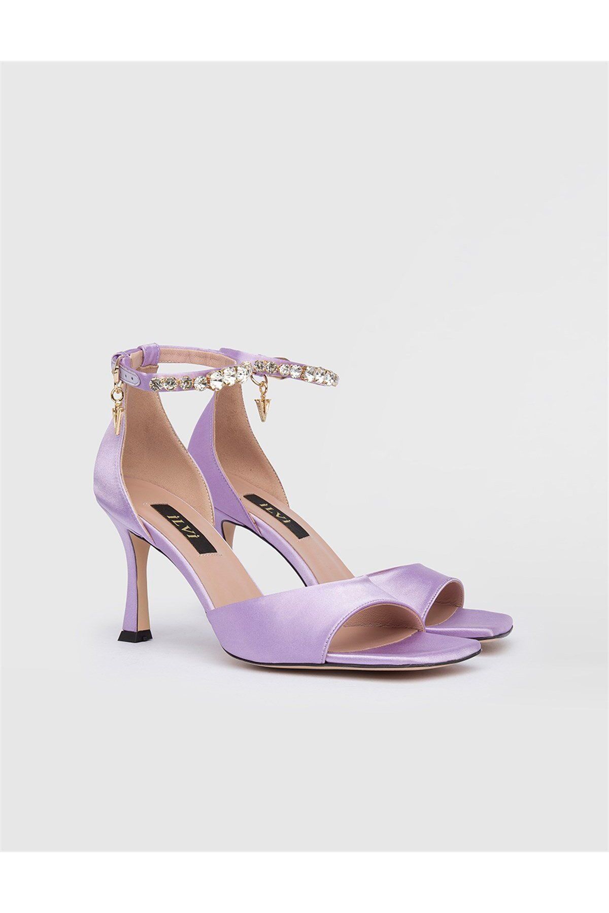 İLVİ-Rian Satin Genuine Leather Women's Purple Heeled Sandals 4