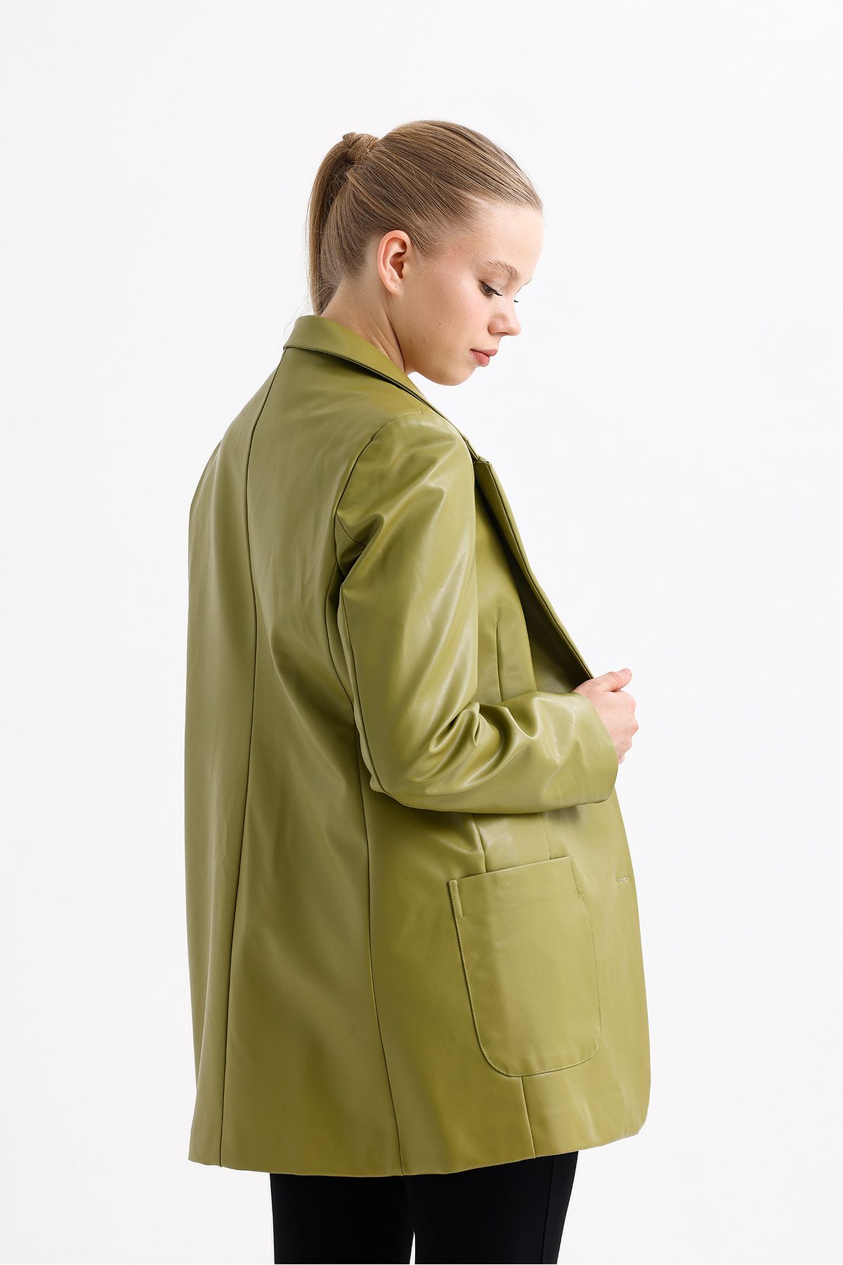 Sense-Women's Faux Leather Jacket |   Ckt33554 Oil Green 7