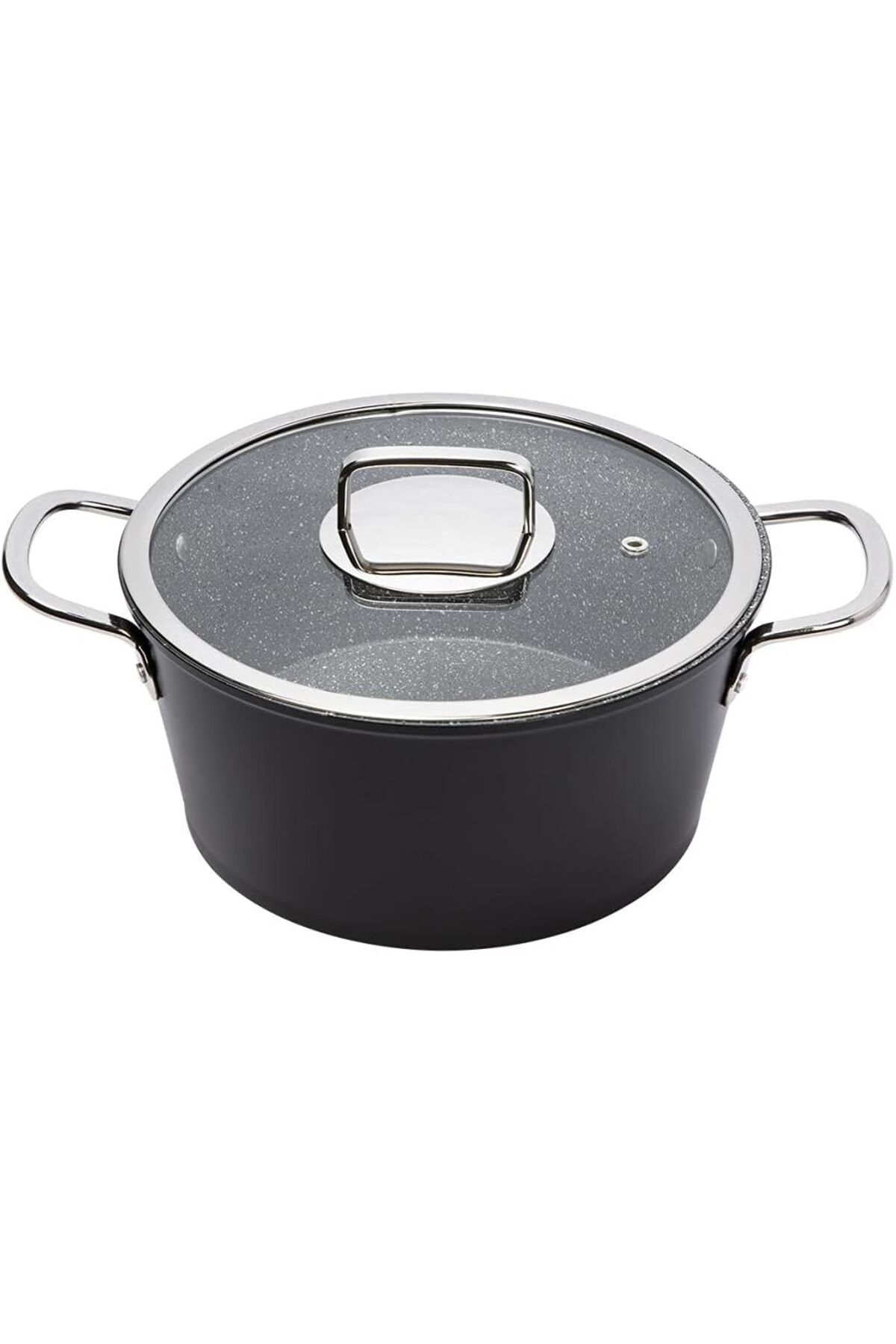 STOREMAX nffashopm Excellence Granit Kaplama Derin Tencere, 22 cm, Yapışmaz, Kalın Taban, 2,50 Lt, Siyah s