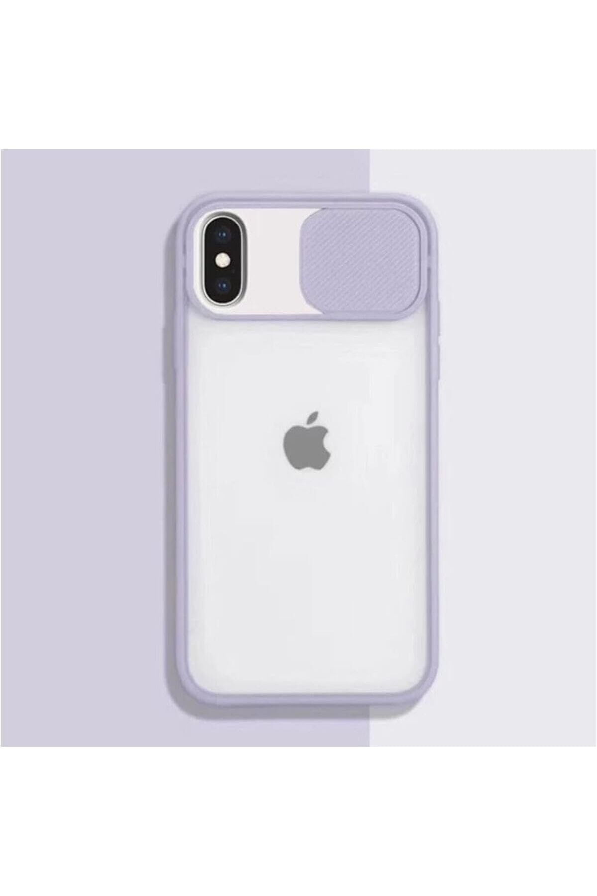 STOREMAX efshopx Iphone X Kılıf Kamera Lens Sürgülü Korumalı, Kenar Renkli, Arkası Buzlu Şeffaf Kapak