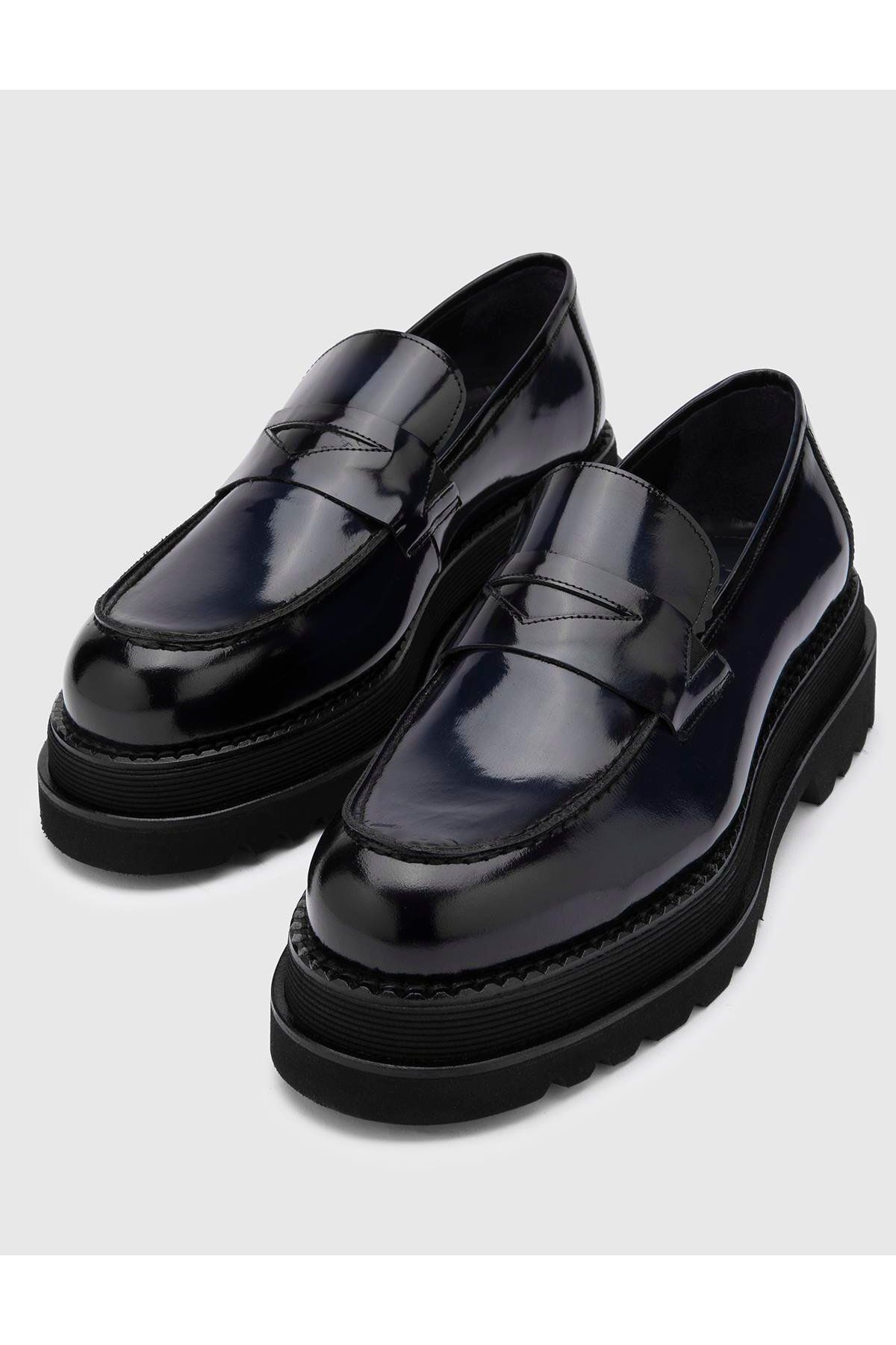 کفش های کژوال مردانه LOAFER BLUE NAVY LEAVY چرمی İlvi