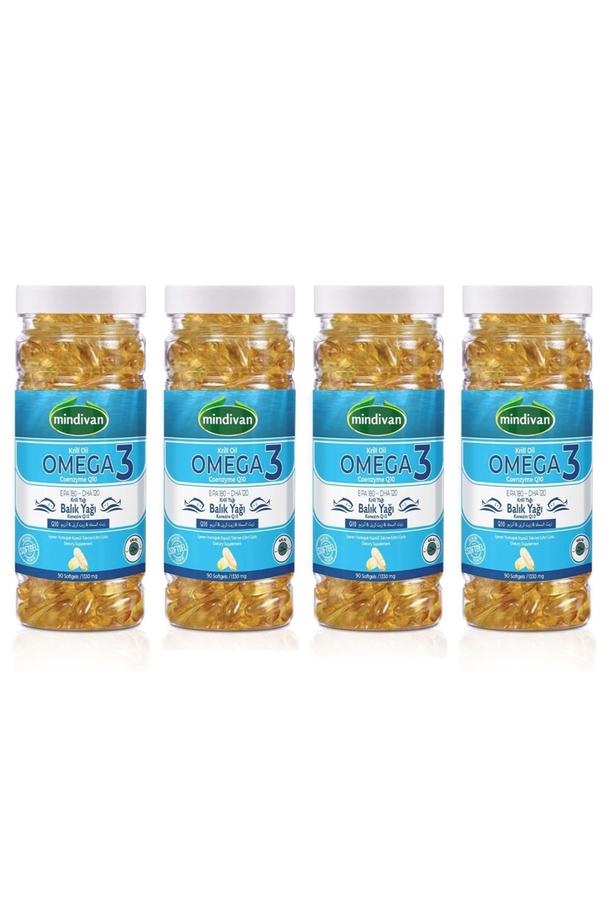 Mindivan Krill Oil, Omega 3, Coenzyme Q10, 1330 Mg 90 Softgels x4 Adet